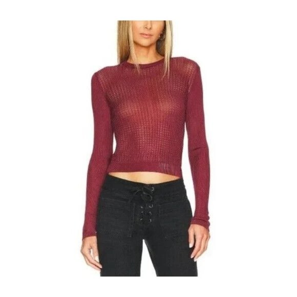 Free People H2o Crew Pullover Sweater $98 Size Large Red Summer Light Layer Top - Picture 1 of 8